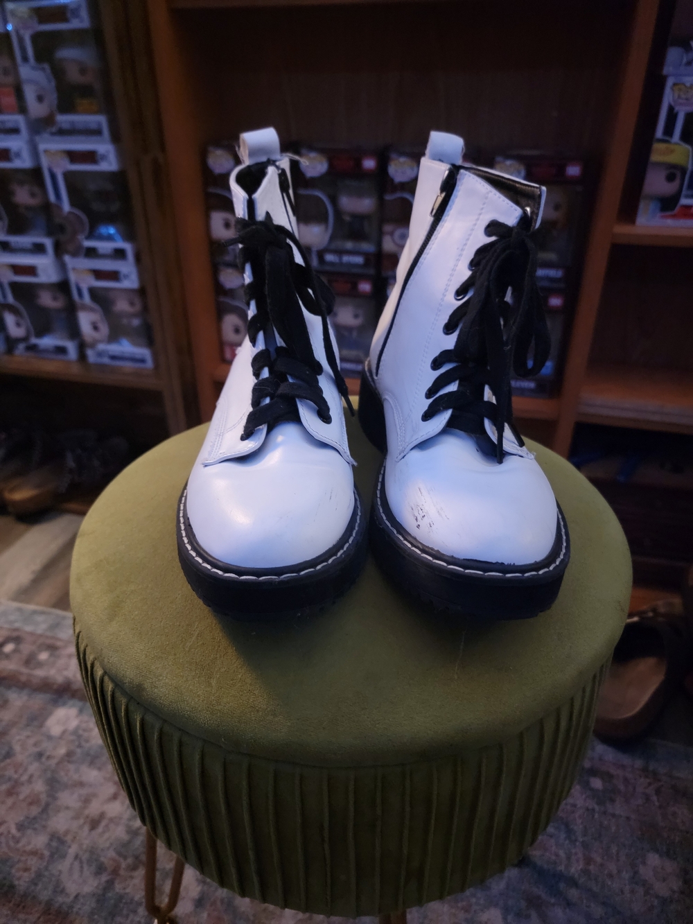 Madden Girl White Combat Boots with Black Laces